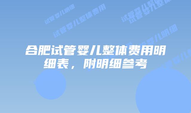 合肥试管婴儿整体费用明细表，附明细参考