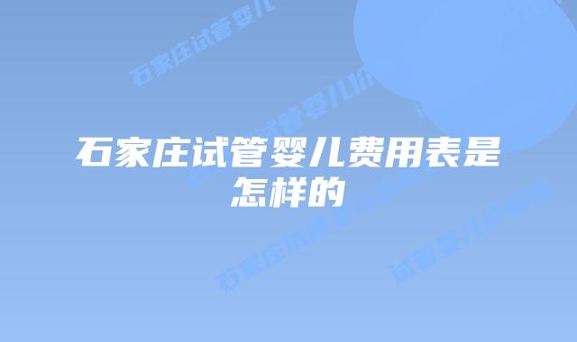石家庄试管婴儿费用表是怎样的