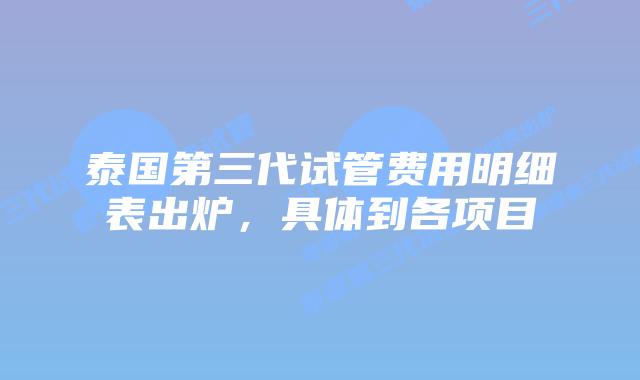 泰国第三代试管费用明细表出炉,具体到各项目