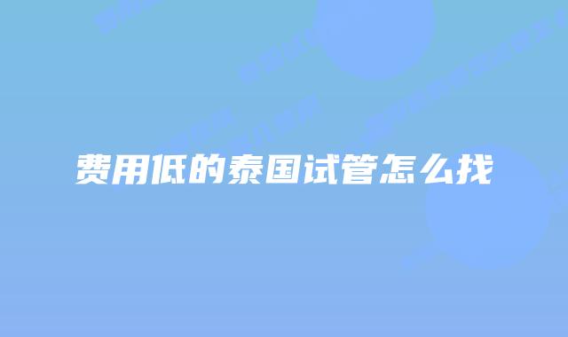 费用低的泰国试管怎么找