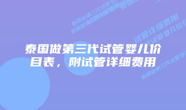 泰国做第三代试管婴儿价目表，附试管详细费用