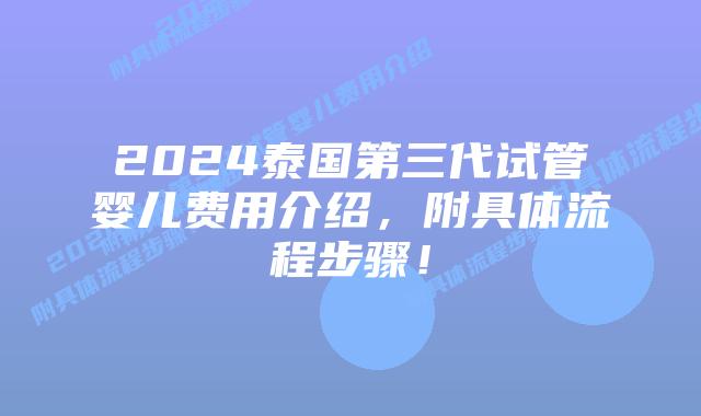 2024泰国第三代试管婴儿费用介绍,附具体流程步骤!