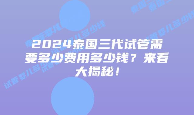 2024泰国三代试管需要多少费用多少钱？来看大揭秘！