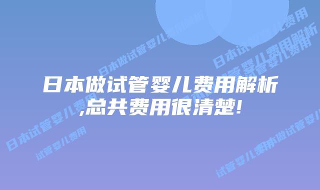 日本做试管婴儿费用解析,总共费用很清楚!