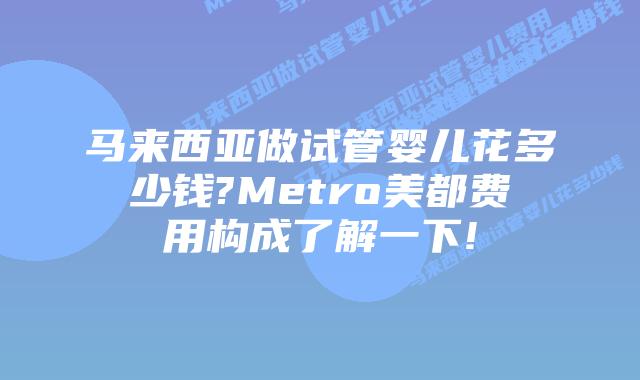马来西亚做试管婴儿花多少钱?Metro美都费用构成了解一下!