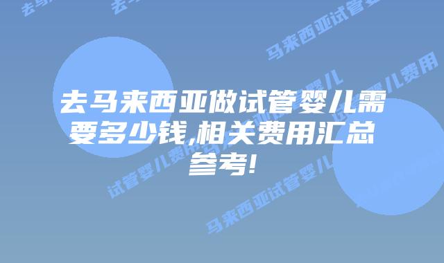 去马来西亚做试管婴儿需要多少钱,相关费用汇总参考!