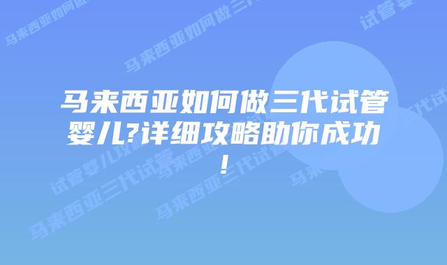 马来西亚如何做三代试管婴儿?详细攻略助你成功!