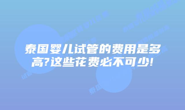 泰国婴儿试管的费用是多高?这些花费必不可少!