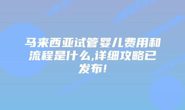 马来西亚试管婴儿费用和流程是什么,详细攻略已发布!