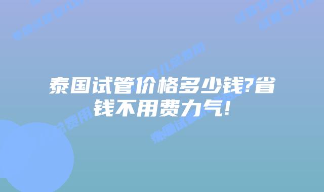泰国试管价格多少钱?省钱不用费力气!