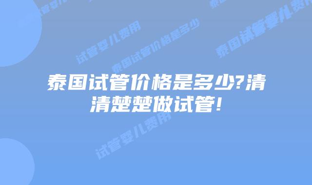 泰国试管价格是多少?清清楚楚做试管!
