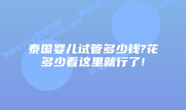 泰国婴儿试管多少钱?花多少看这里就行了!