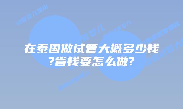 在泰国做试管大概多少钱?省钱要怎么做?