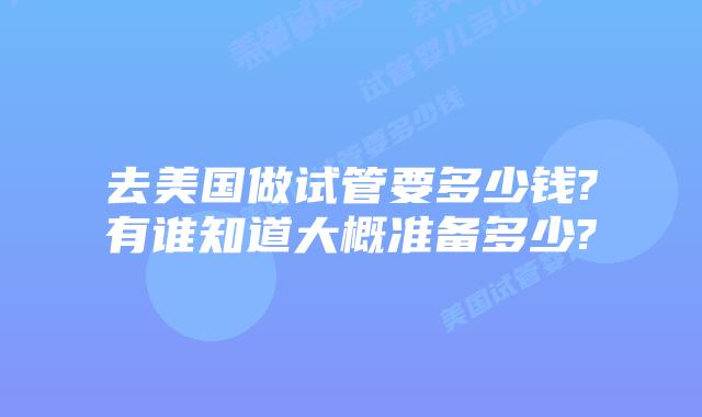 去美国做试管要多少钱?有谁知道大概准备多少?