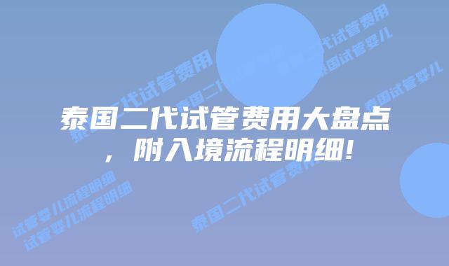 泰国二代试管费用大盘点，附入境流程明细!