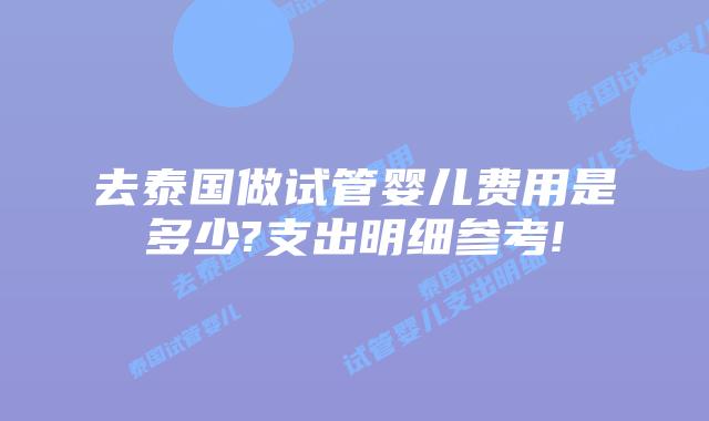 去泰国做试管婴儿费用是多少?支出明细参考!