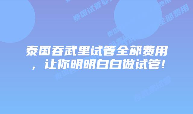 泰国吞武里试管全部费用,让你明明白白做试管!