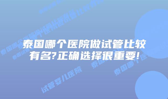 泰国哪个医院做试管比较有名?正确选择很重要!