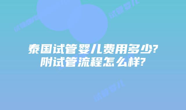 泰国试管婴儿费用多少?附试管流程怎么样?
