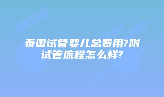 泰国试管婴儿总费用?附试管流程怎么样?