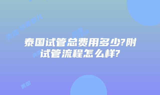 泰国试管总费用多少?附试管流程怎么样?