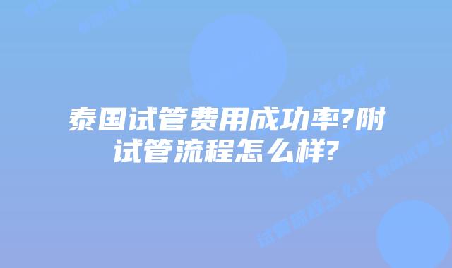 泰国试管费用成功率?附试管流程怎么样?