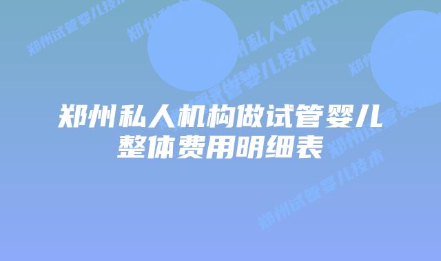 郑州私人机构做试管婴儿整体费用明细表