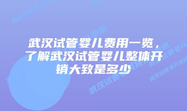 武汉试管婴儿费用一览，了解武汉试管婴儿整体开销大致是多少