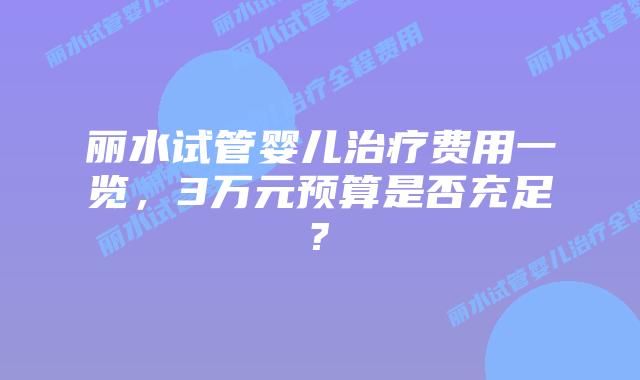 丽水试管婴儿治疗费用一览，3万元预算是否充足?