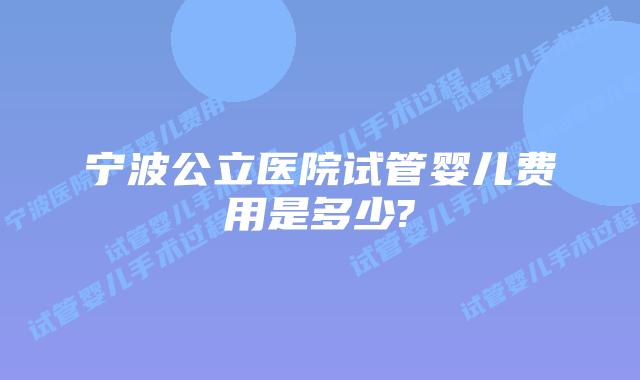 宁波公立医院试管婴儿费用是多少?