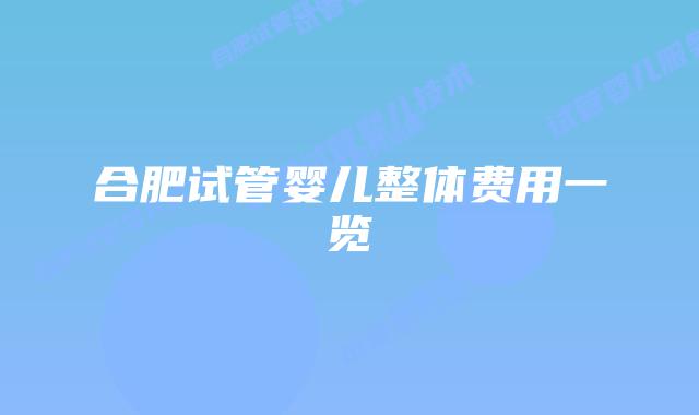 合肥试管婴儿整体费用一览