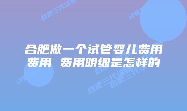 合肥做一个试管婴儿费用费用 费用明细是怎样的