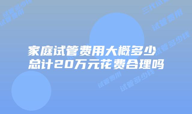 家庭试管费用大概多少 总计20万元花费合理吗