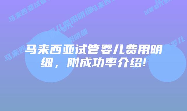 马来西亚试管婴儿费用明细,附成功率介绍!