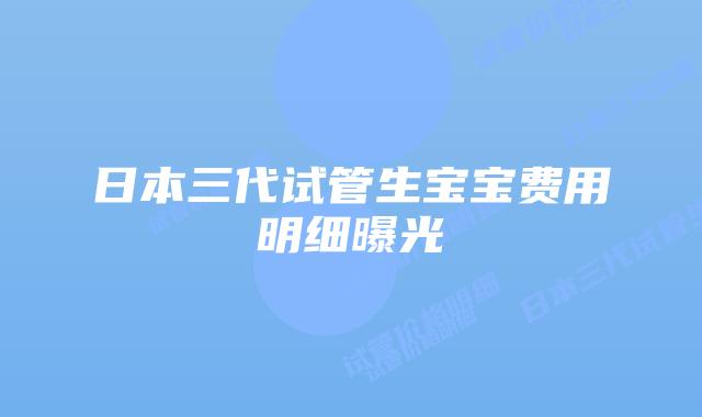 日本三代试管生宝宝费用明细曝光