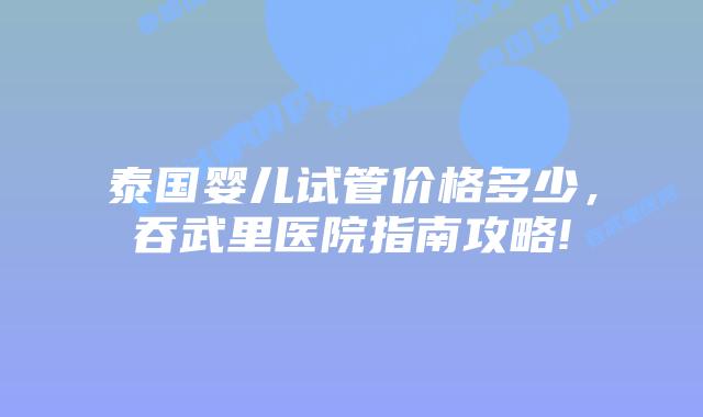 泰国婴儿试管价格多少，吞武里医院指南攻略!