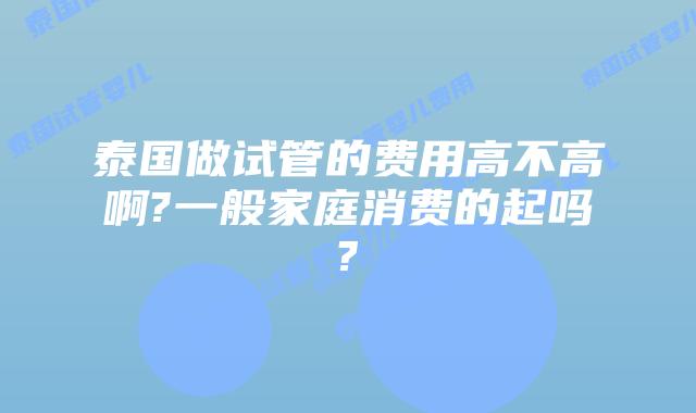 泰国做试管的费用高不高啊?一般家庭消费的起吗?