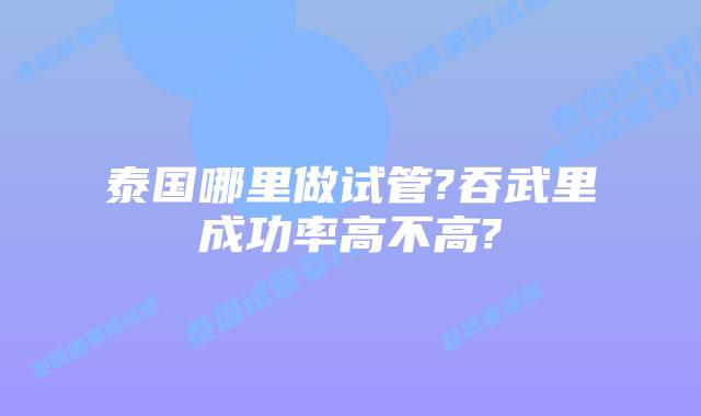 泰国哪里做试管?吞武里成功率高不高?
