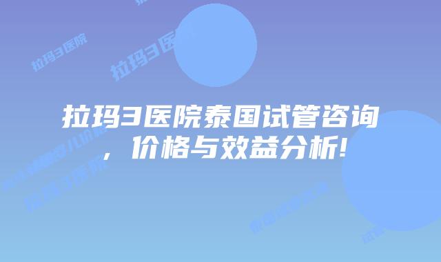 拉玛3医院泰国试管咨询，价格与效益分析!