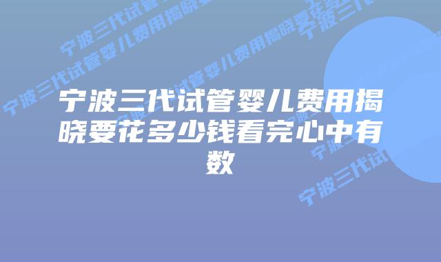 宁波三代试管婴儿费用揭晓要花多少钱看完心中有数