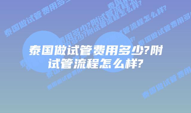 泰国做试管费用多少?附试管流程怎么样?