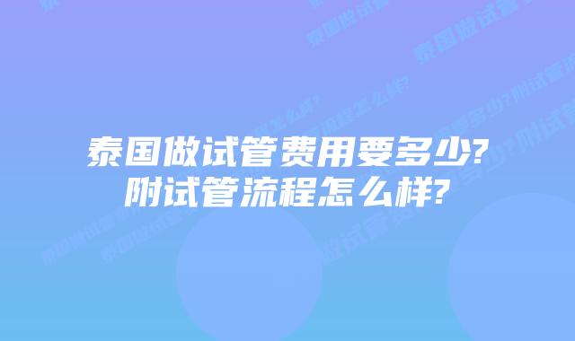 泰国做试管费用要多少?附试管流程怎么样?