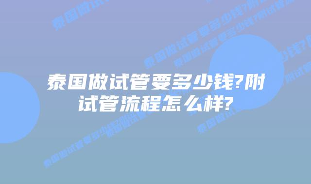 泰国做试管要多少钱?附试管流程怎么样?
