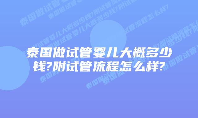 泰国做试管婴儿大概多少钱?附试管流程怎么样?