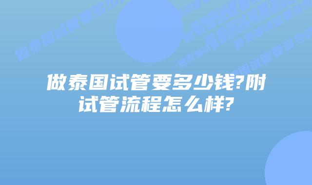做泰国试管要多少钱?附试管流程怎么样?