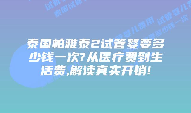 泰国帕雅泰2试管婴要多少钱一次?从医疗费到生活费,解读真实开销!