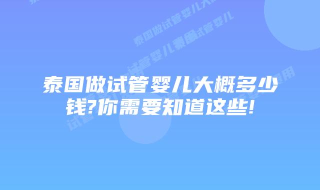 泰国做试管婴儿大概多少钱?你需要知道这些!