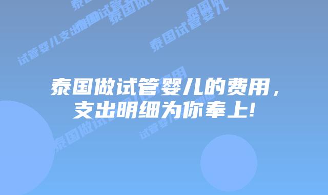 泰国做试管婴儿的费用,支出明细为你奉上!