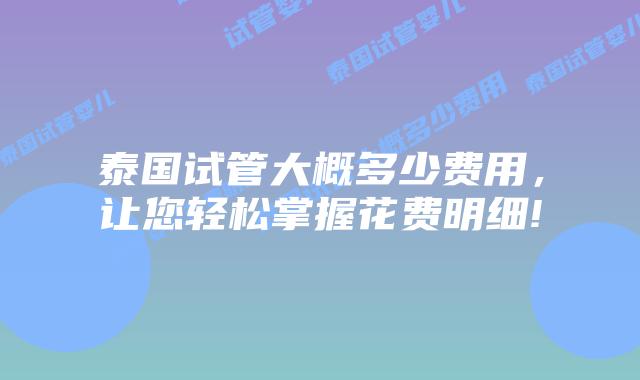 泰国试管大概多少费用，让您轻松掌握花费明细!