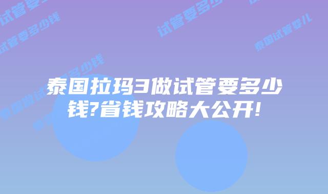 泰国拉玛3做试管要多少钱?省钱攻略大公开!